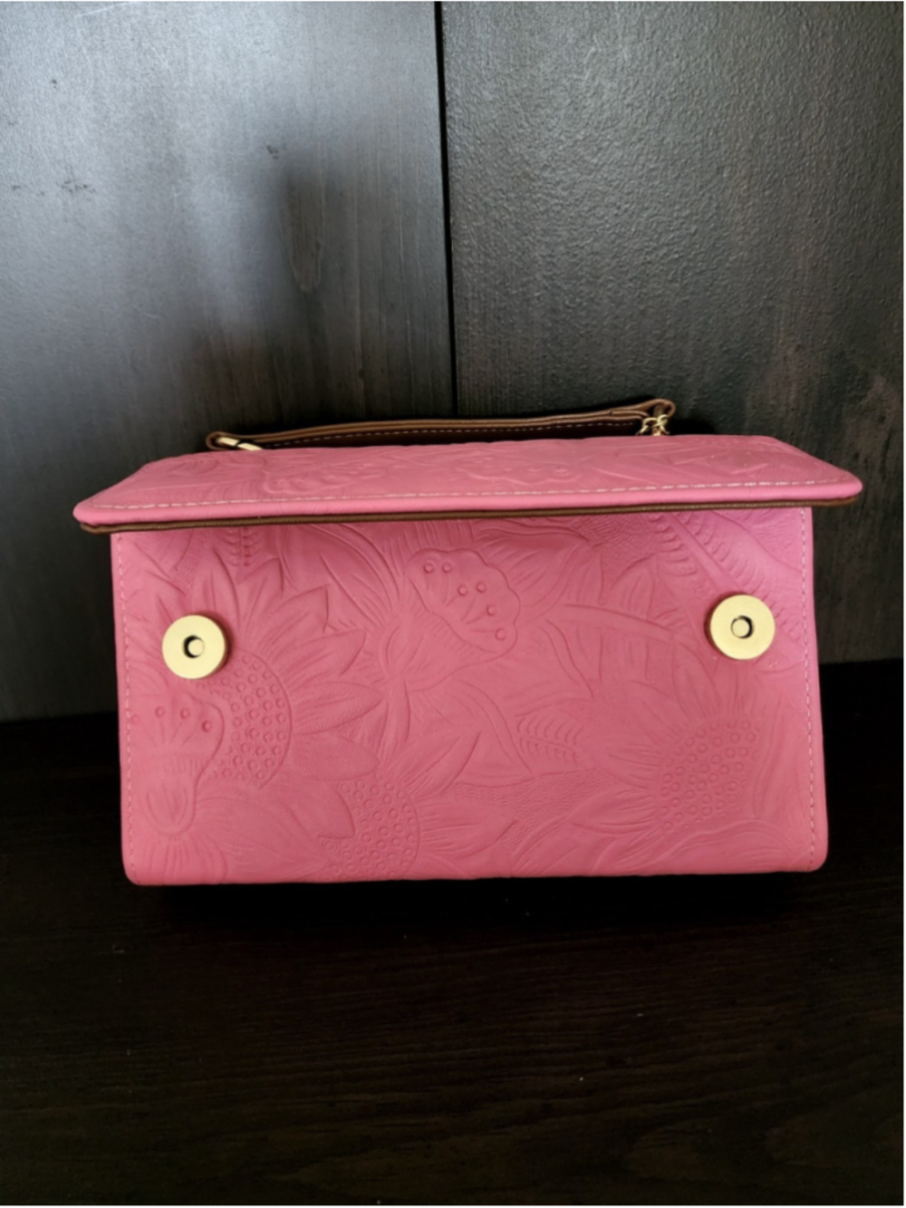 Mexican Pink Sunflower Embossed Tooled Artisan LEATHER Crossbody Purse - Picture 8 of 16